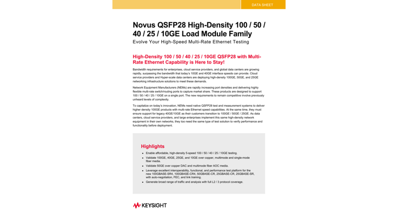Novus QSFP28 High-Density 100/50/40/25/10GE Load Module Family
